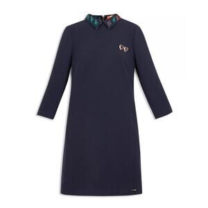 NWT Ted Baker Small Colour By Numbers Delphin Shift Dress Navy Print Collar